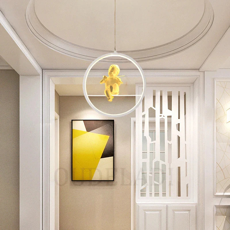 Afralia™ White Angel Pendant Lights for Modern Art Restaurant - LED Hanging Lamp