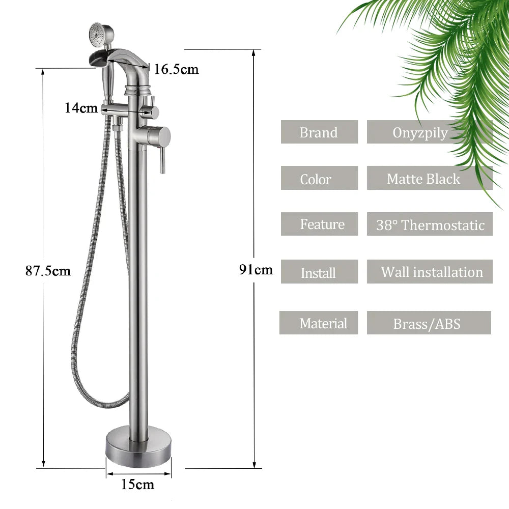 Afralia™ Matte Black Floorstanding Dual Handle Tub Faucet Swivel Spout Floor Mounted Mixer