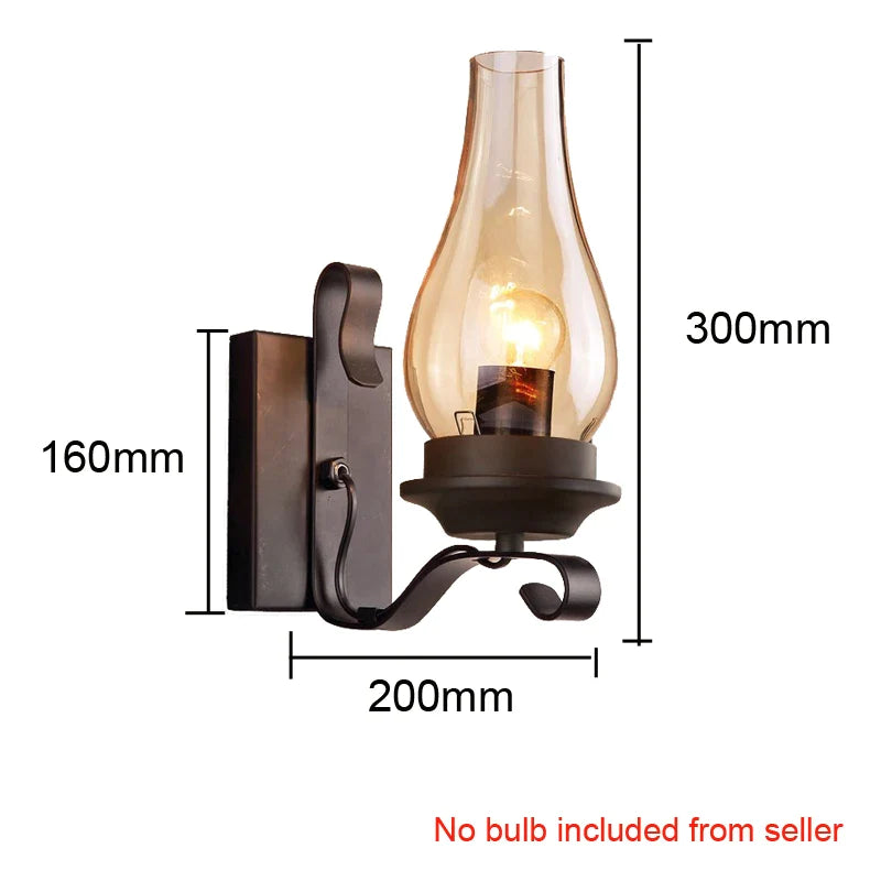 Afralia™ Retro Industrial Iron Wall Lamp with Glass Shade for Living Room and Bedroom