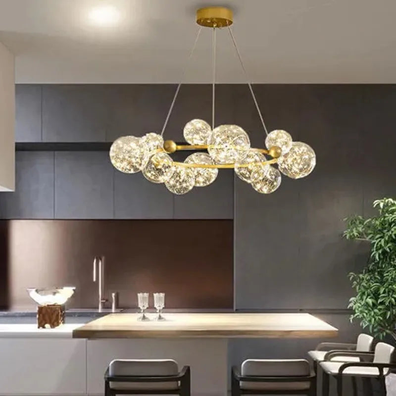 Afralia™ Nordic Glass Bubble LED Chandelier: Modern Parlor Dining Room Lighting for Romantic Atmosphere
