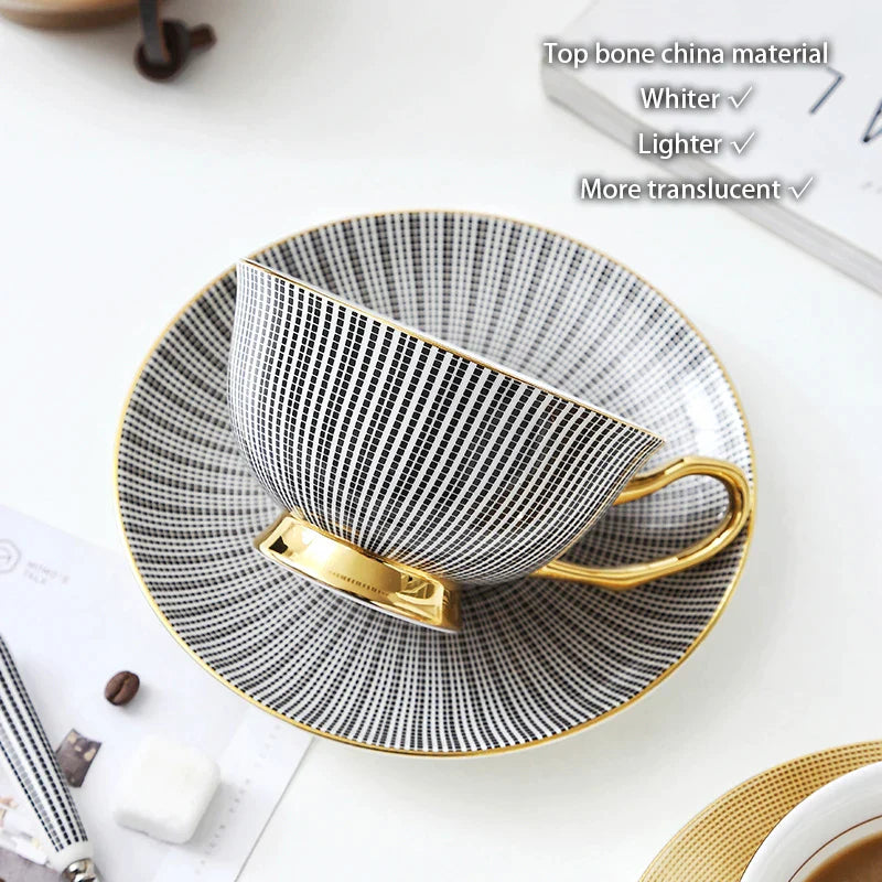 Afralia™ Elegant Gray Tea Cup Set: 200ml Porcelain Coffeeware with Gold Accents