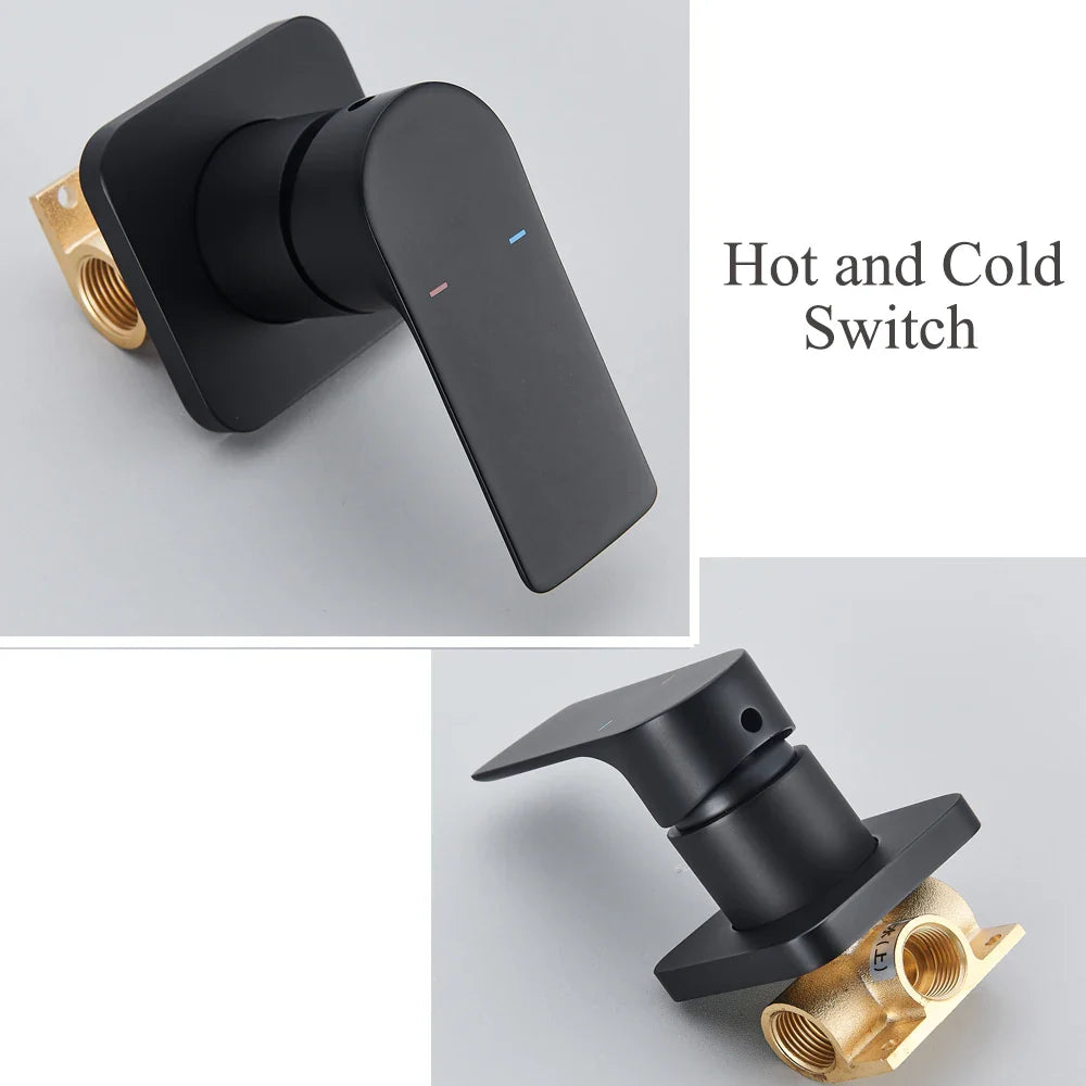 Afralia™ Matte Black Waterfall Sink Faucet Shelf Hot Cold Mixer Taps - Wall Mounted Brass Basin Faucet