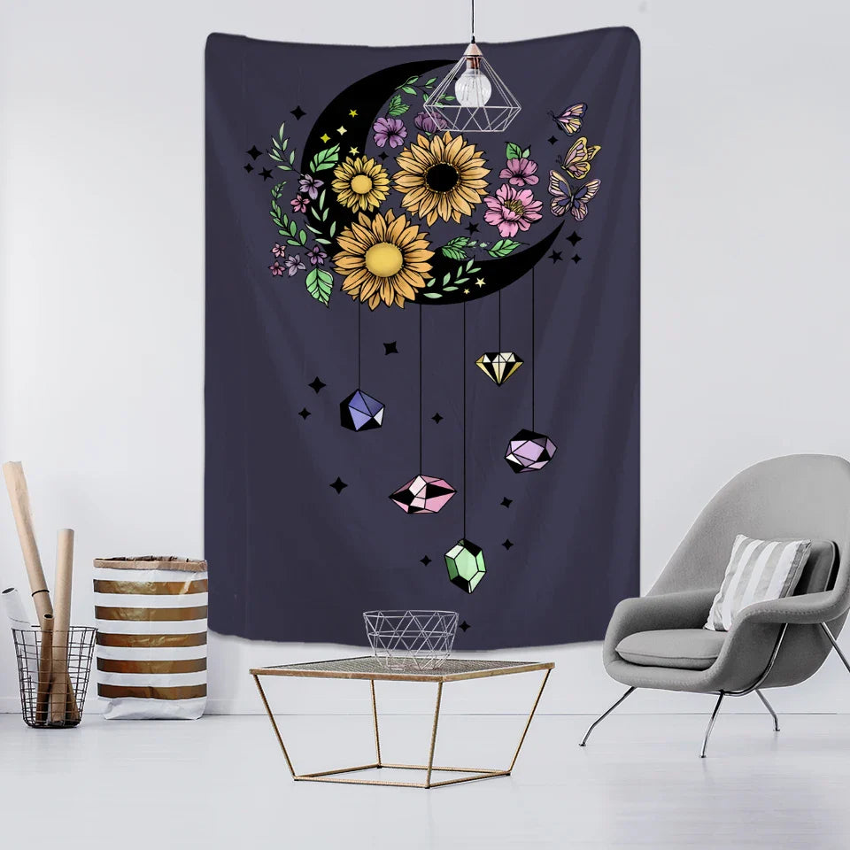 Afralia™ Moon Flower Tarot Tapestry Wall Hanging Bohemian Hippie Home Decor