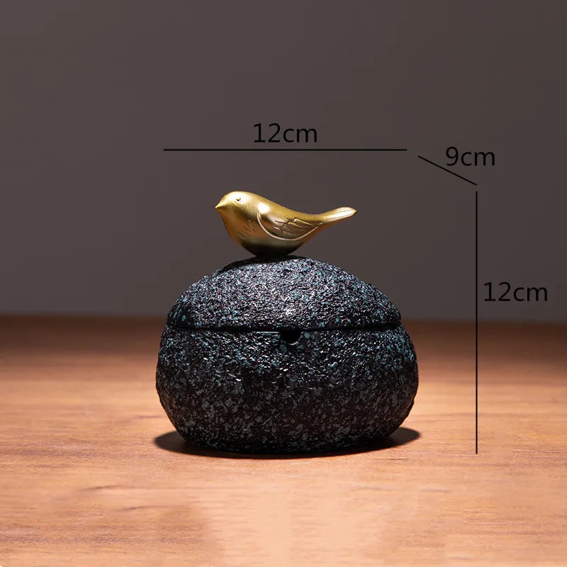 Afralia™ Golden Bird Resin Tissue Box Ashtray Desktop Organizer Storage Box