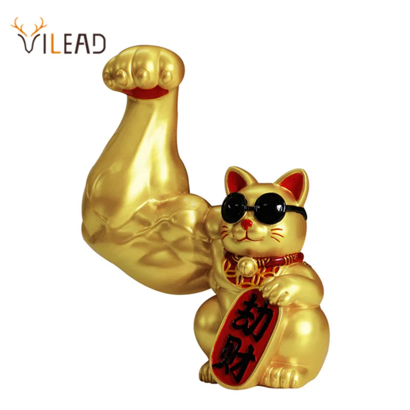 Afralia™ Lucky Cat Figurine: Creative Muscle Arm Feng Shui Animal Decor for Home, Office, Shop