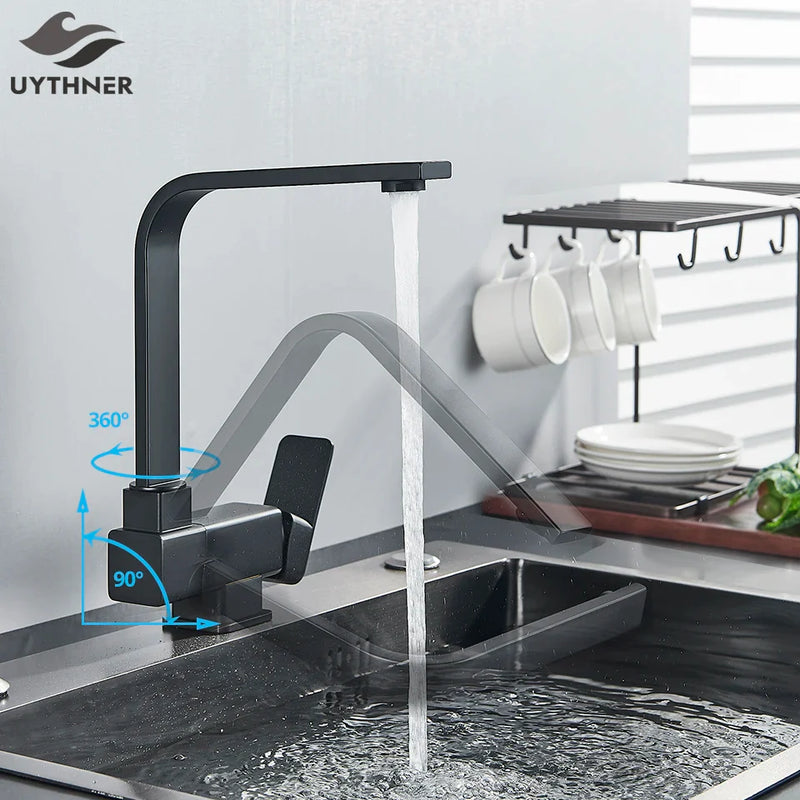 Afralia™ Black Kitchen Rotating Faucet | Foldable Single Handle Mixer Faucet