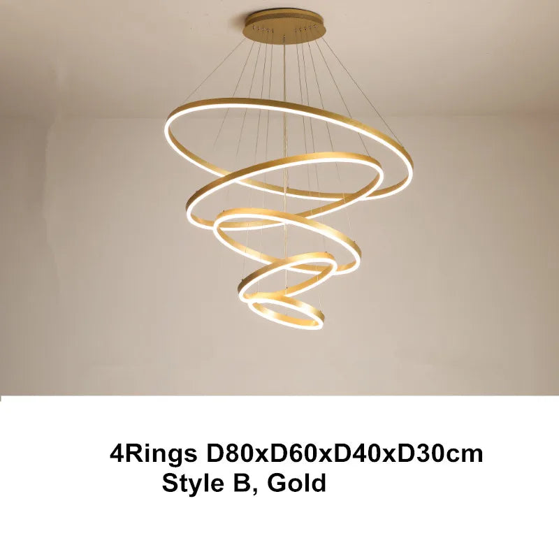 Afralia™ LED Chandelier Rings Pendant Light - Coffee Gold Dimmable Ceiling Lamp