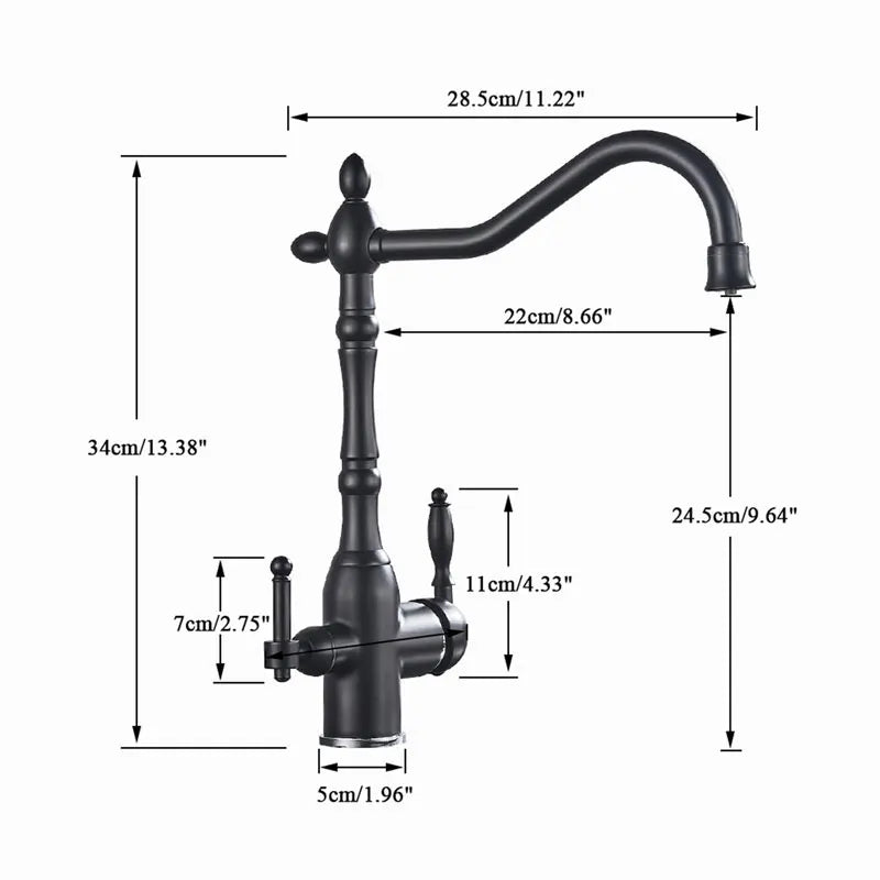 Afralia™ Matte Black Dual Handle Kitchen Faucet with Pure Water Filter Spout