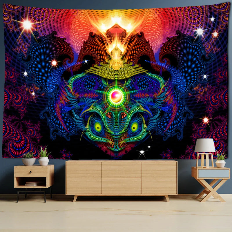 Psychedelic Eyes Tapestry Witchcraft Abstract Colorful Grim Reaper Hippie Home Decor by Afralia™