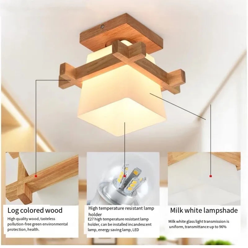 Afralia™ Wooden LED Ceiling Lamp with Glass Lampshade