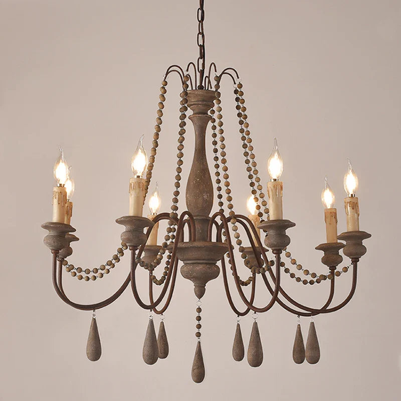 Afralia™ White Wooden Beads Chandelier: Elegant Retro Foyer Lighting for Loft Decor