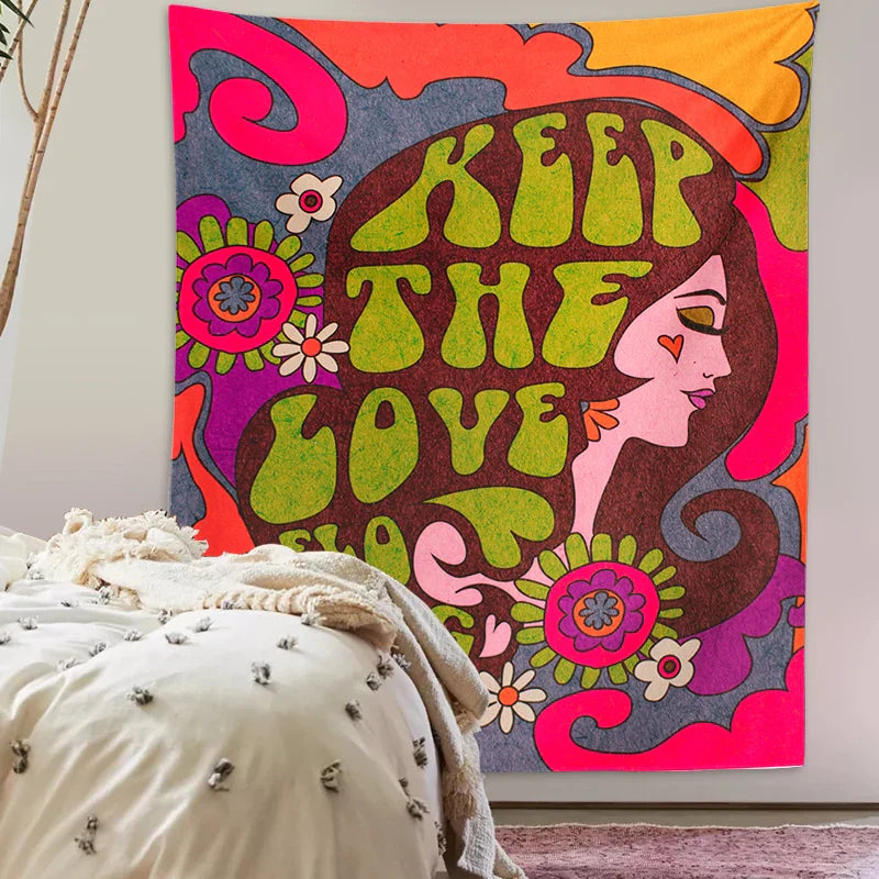 Afralia™ Rainbow 80s Tapestry: Psychedelic Hippie Decor for Girls' Dorm Room