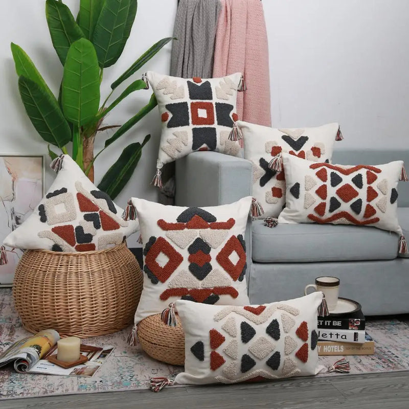 Afralia™ Boho Style Embroidered Pillow Cover with Tassels for Living Room & Bedroom