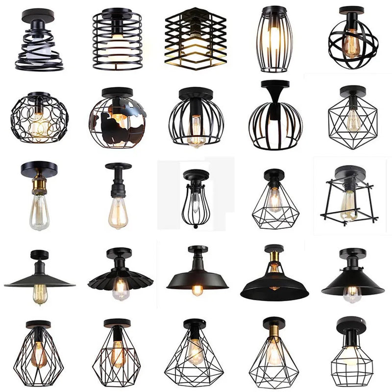 Afralia™ Retro Industrial Metal Frame Ceiling Light for Porch Hallway Kitchen Bathroom