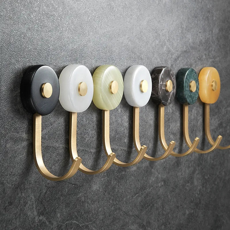 Afralia™ Marble and Brass Bathroom Robe Hook Gold Jade Key Hat Bag Hanger