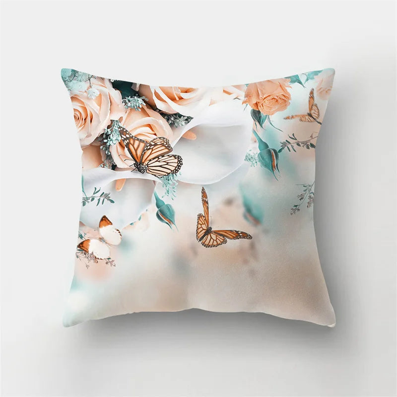 Afralia™ Butterfly Flower Pillow Case: Colorful Animal Landscape Sofa Cushion Cover
