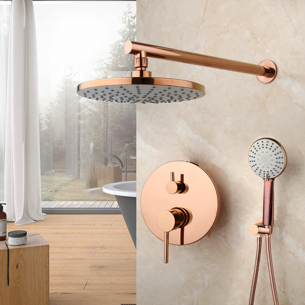 Afralia™ Rose Gold Shower Faucet Set with Rainfall Head & Hand Shower