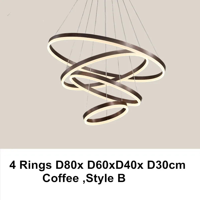 Afralia™ LED Chandelier Rings Pendant Light - Coffee Gold Dimmable Ceiling Lamp