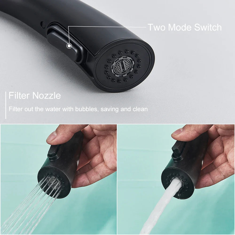 Afralia™ Black Kitchen Faucet Single Handle Pull Out Hot Cold Water Mixer Tap