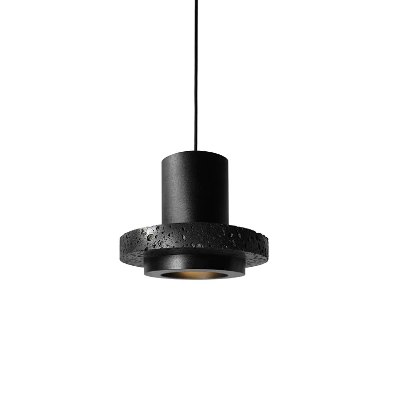 Afralia™ Black Travertine Cement Terrazzo Pendant Light Industrial Hat Light