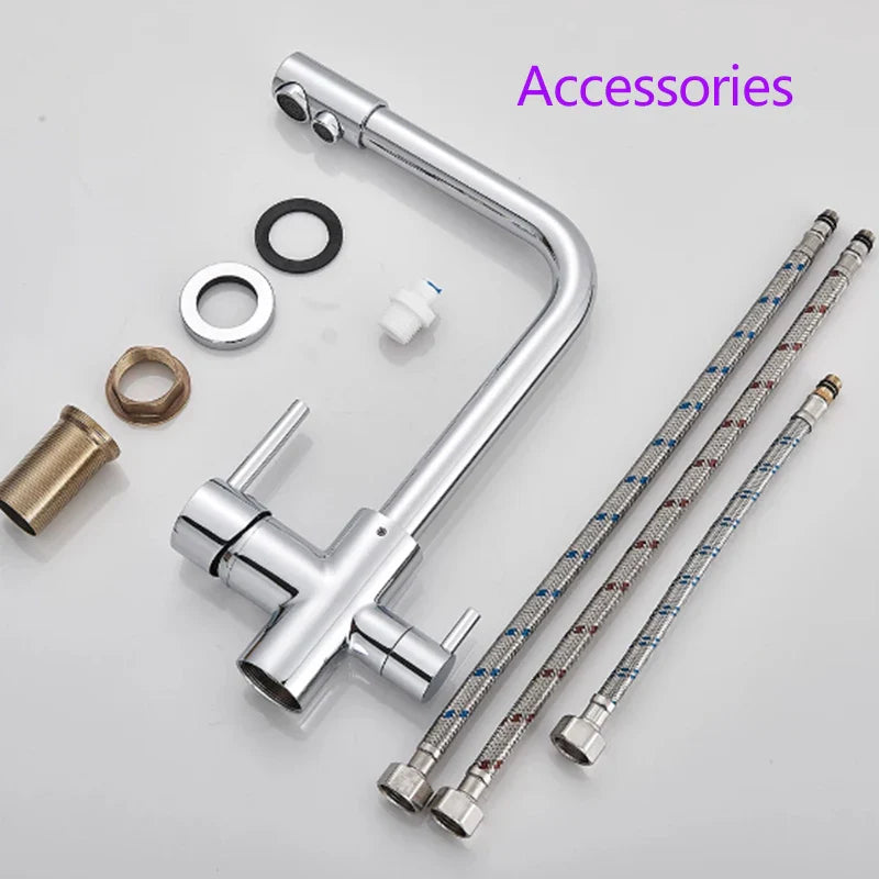 Afralia™ Dual Spout Chrome Kitchen Faucet Water Filter Mixer Tap