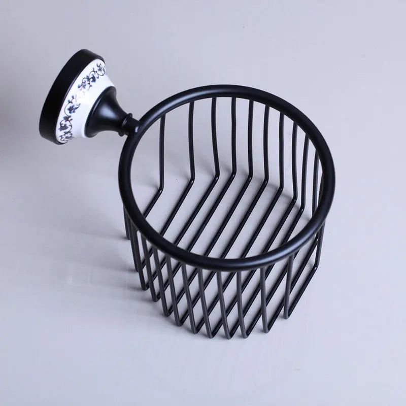 Afralia™ Matte Black Bathroom Accessories Set: Towel Ring, Paper Holder, Toilet Brush Holder, Cup
