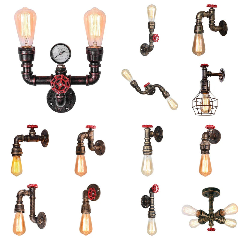 Vintage Industrial Water Pipe Wall Light for Home Cafe Decor - Afralia™