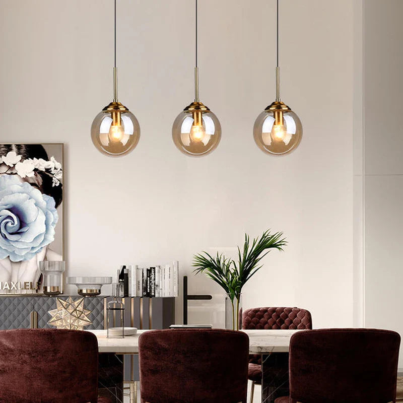 Afralia™ Modern Nordic Metal Ring Glass Ball Pendant Light for Living Room