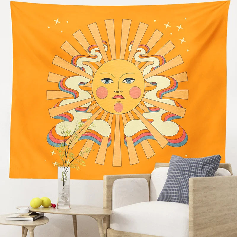 Afralia™ Vintage Sun Rainbow Tapestry Wall Hanging for Home Bedroom Decor