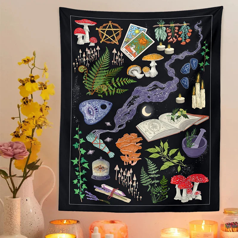 Afralia™ Tarot Mushrooms Moon Starry Botanical Hippie Boho Tapestry Wall Hanging