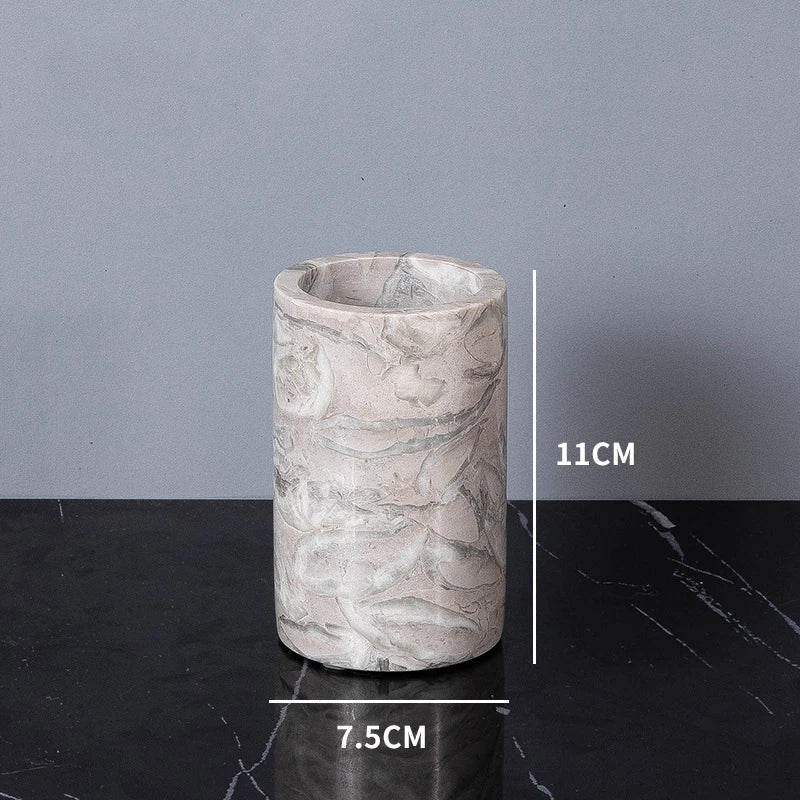 Afralia™ Marble Bathroom Accessories Set: Soap Dispenser, Toothbrush Holder, Cup, Soap Dish, Cotton Swab Can