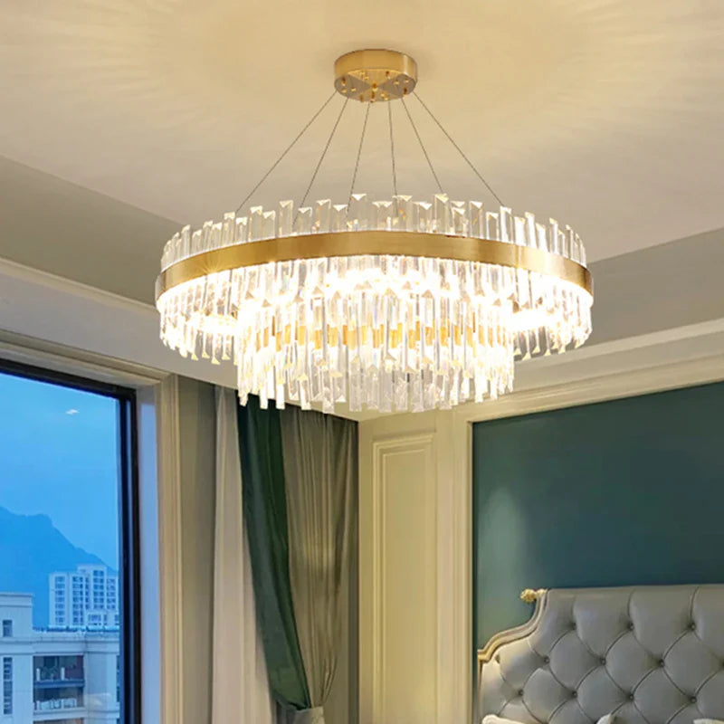 Afralia™ Circular Double-layer Crystal Chandelier for Living Room Dining Room Led Pendant