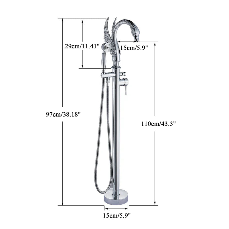 Afralia™ Swan Floor Standing Bathtub Faucet Set - Luxury Gold, Hot & Cold Dual Handles