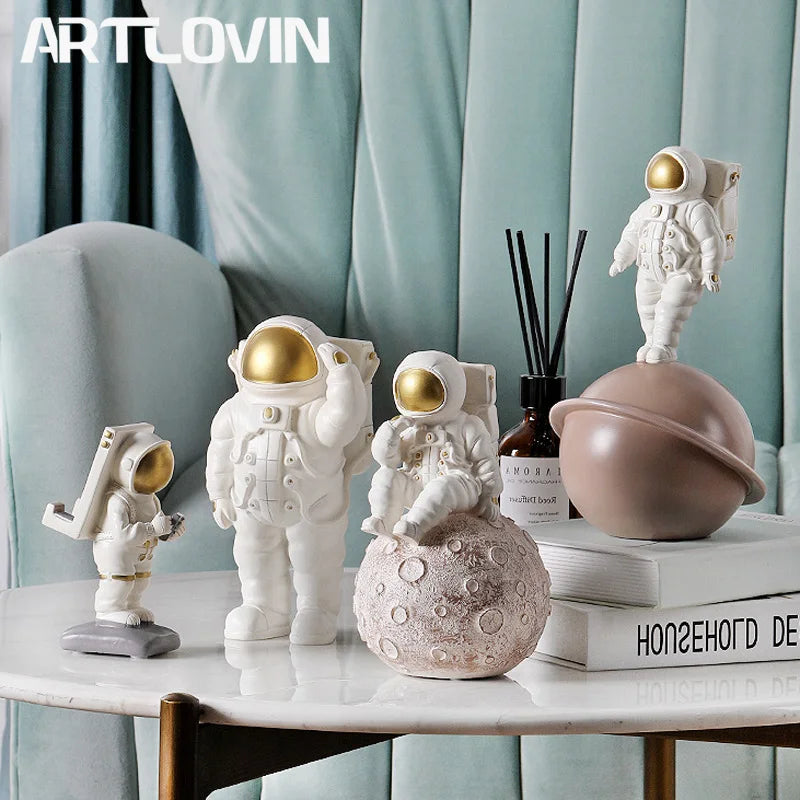 Afralia™ Astronaut Phone Holder Figurine Home Decor Space Man Sculpture Cosmonaut Statue