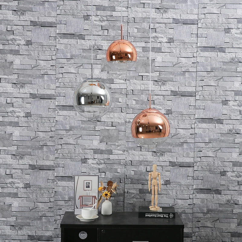 Afralia™ Silver Mirror Ball LED Pendant Light for Kitchen Living Room Bedroom