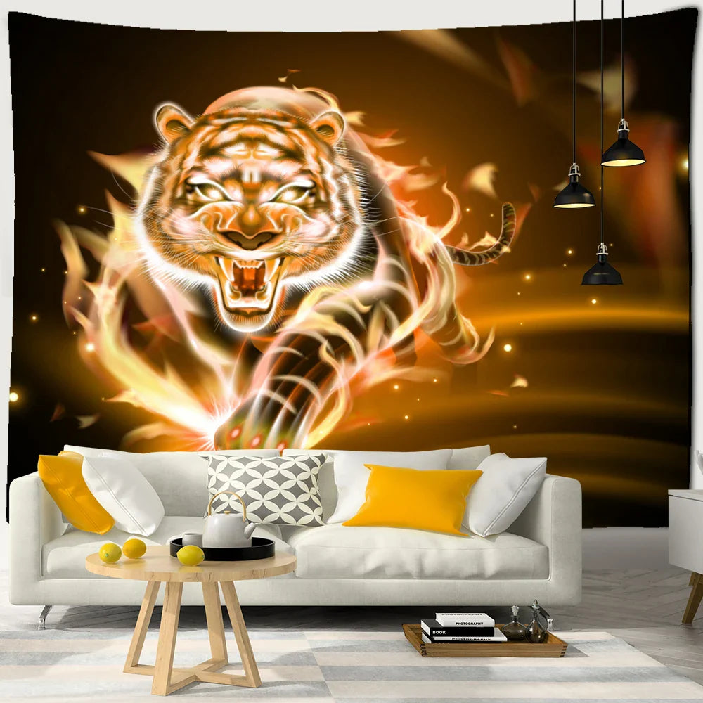 Psychedelic Tiger Tapestry Wall Hanging by Afralia™ - Witchcraft Animal Art for Hippie Home