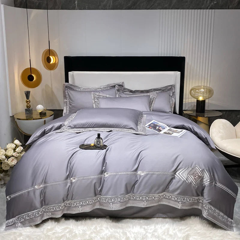 Afralia™ Luxury Embroidery Bedding Set, Queen King Size Duvet Cover Set, Bed Sheet, Pillowcases