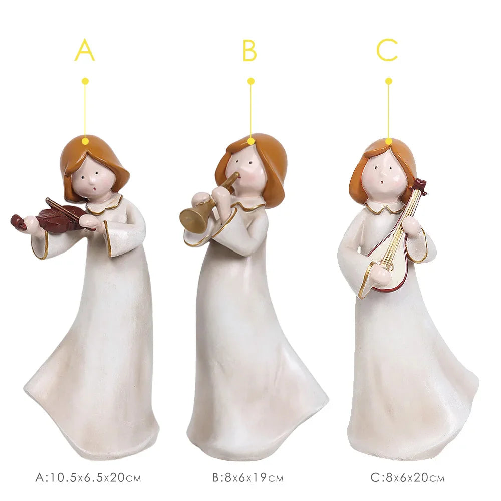 Afralia™ Vintage Musician Figurines: Violinist & Flute Girls Resin Sculpture Craftsmanship