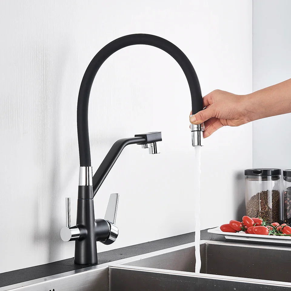 Afralia™ Dual Spout Filter Faucet Mixer 360 Rotation Water Purification Kitchen Tap