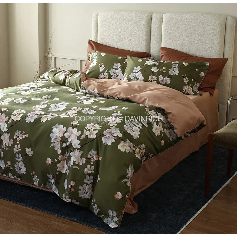 Afralia™ Sakura Floral Print Cotton Queen Duvet Cover Set