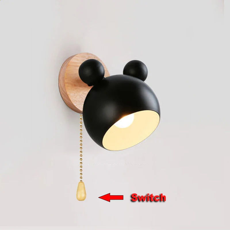 Afralia™ Nordic E27 LED Mickey Wall Lamp for Indoor Home Decor