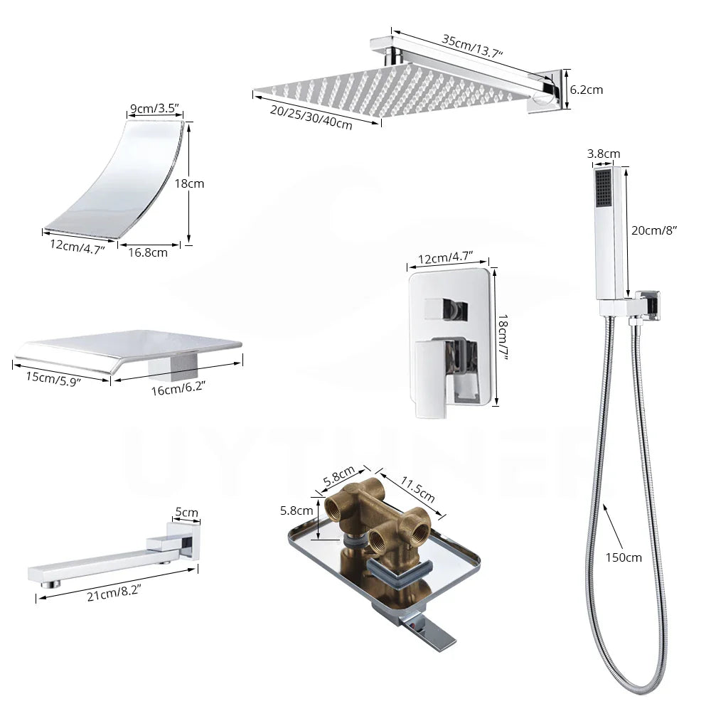 Afralia™ Chrome Shower System: Wall Mounted Rain Shower Head and Faucet Set