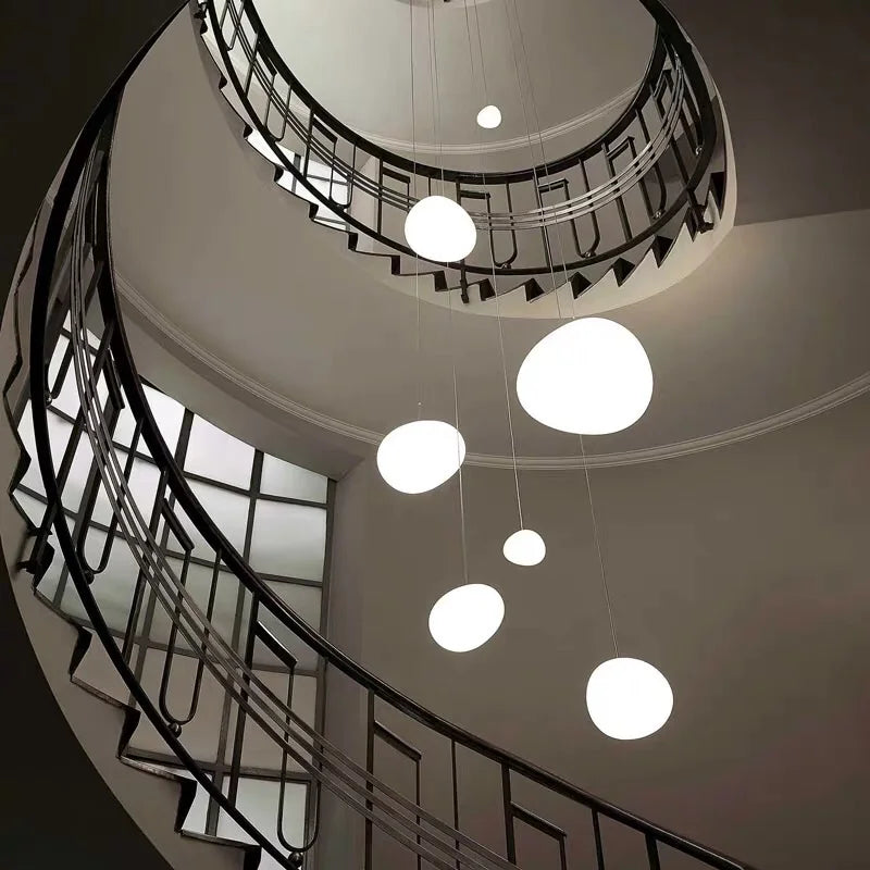 Afralia™ Gregg Glass Suspension Light - White LED Cobblestone Pendant for Villa Staircase & Shop