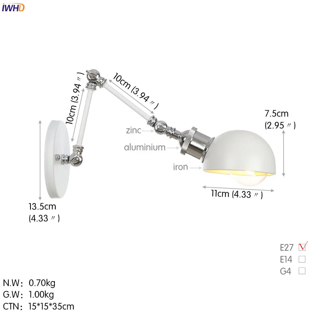 Afralia™ Swing Arm Industrial Wall Sconce Vintage Home Lighting White Retrouxe