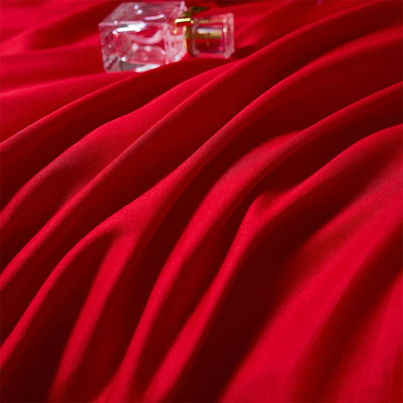 Afralia™ Red Chinese Wedding Style Bedding Set with Gold Loong Phoenix Embroidery
