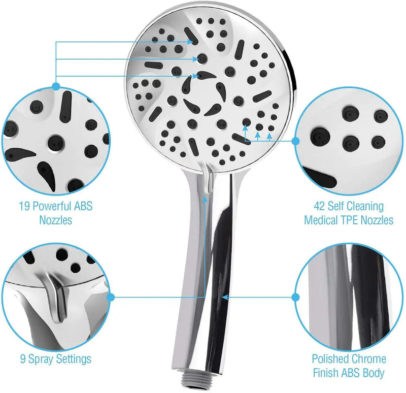 Afralia™ 9-Function Big Panel Handheld Shower Head - High Pressure Water Saving Massage