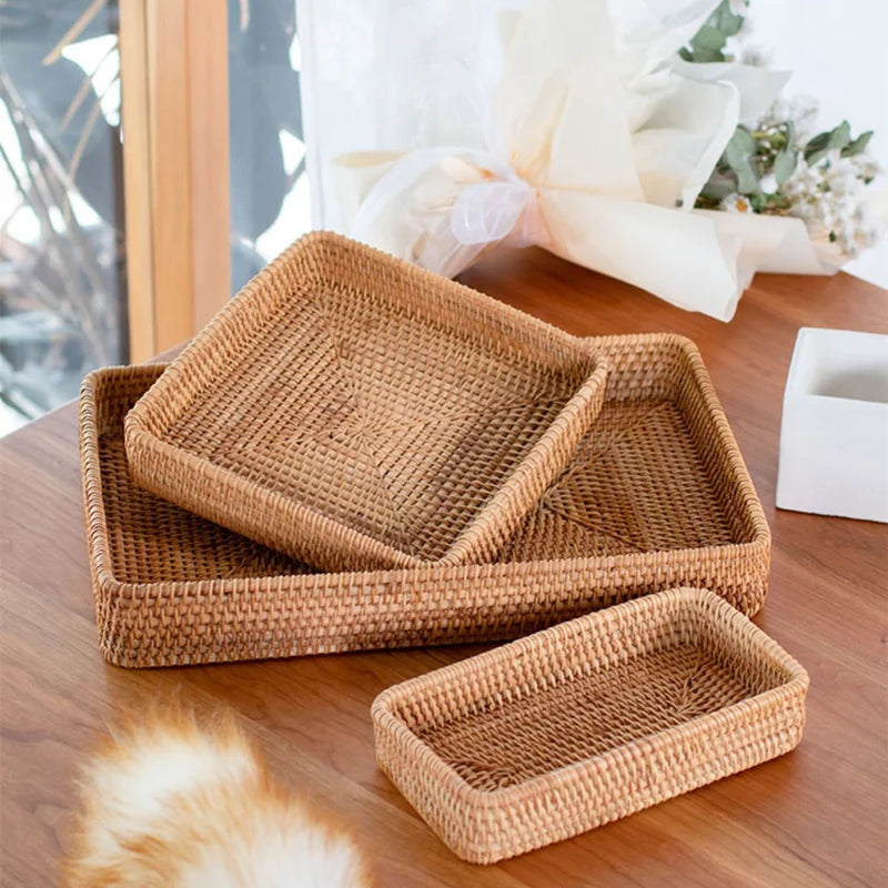 Afralia™ Square Rattan Storage Basket: Stylish Wicker Tray for Kitchen Organizing