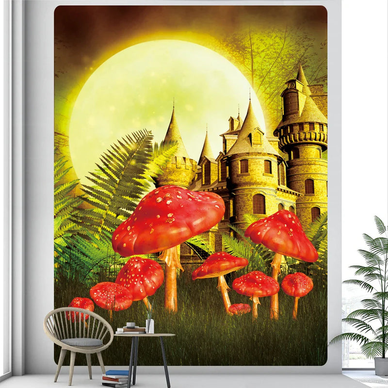 Afralia™ Christmas Mushroom Castle Tapestry Wall Hanging