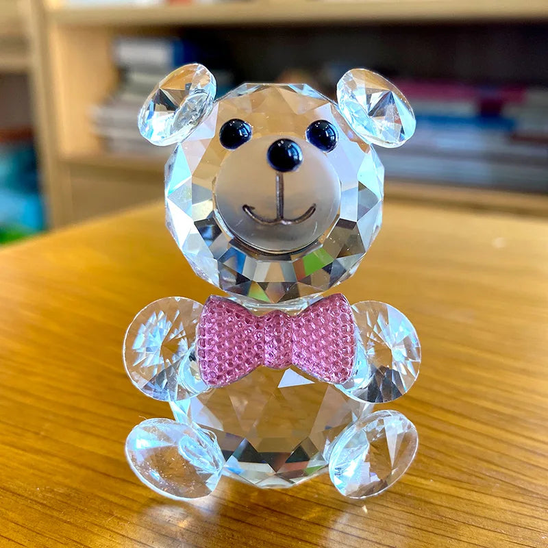 Afralia™ Clear Crystal Teddy Bear Figurines - Glass Animal Paperweight & Home Decor