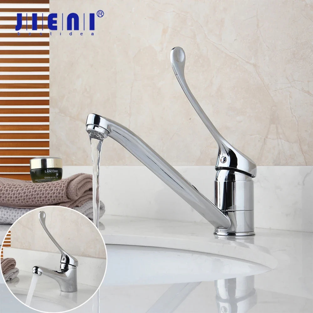Afralia™ Brass Long Handle Basin Faucet Mixer Tap Deck Mount Chrome Polished